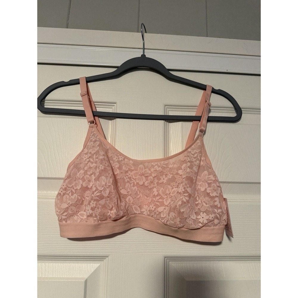 Auden Pink Lace Bralette Soft Bra Wireless Adjustable Strap Coquette